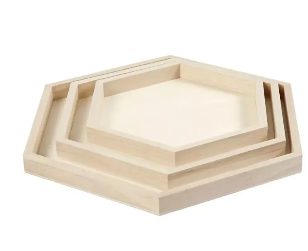 New Set 3 Bandejas de Madera Hexagonales Maderas
