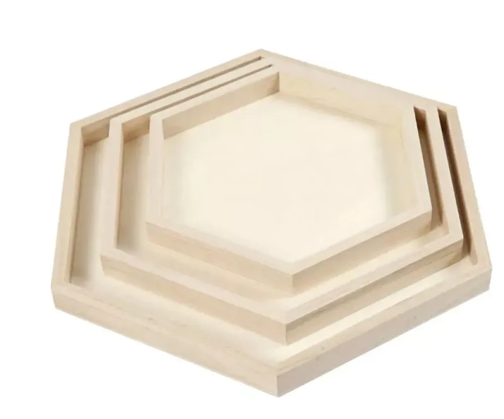New Set 3 Bandejas de Madera Hexagonales Maderas