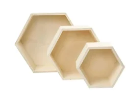 Hot Set 3 Cajas Hexagonales de Madera Organización|Maderas