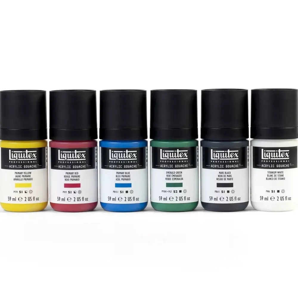 Hot Set 6 Gouache Acrílico Colores Primarios 59ml Pinturas Acrílicas
