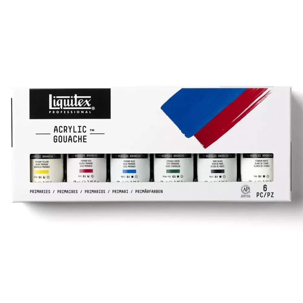 Hot Set 6 Gouache Acrílico Colores Primarios 59ml Pinturas Acrílicas