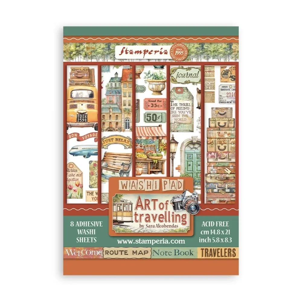 Clearance Set 8 hojas de washi tape Art of Travelling A5 Papeles|Decoupage