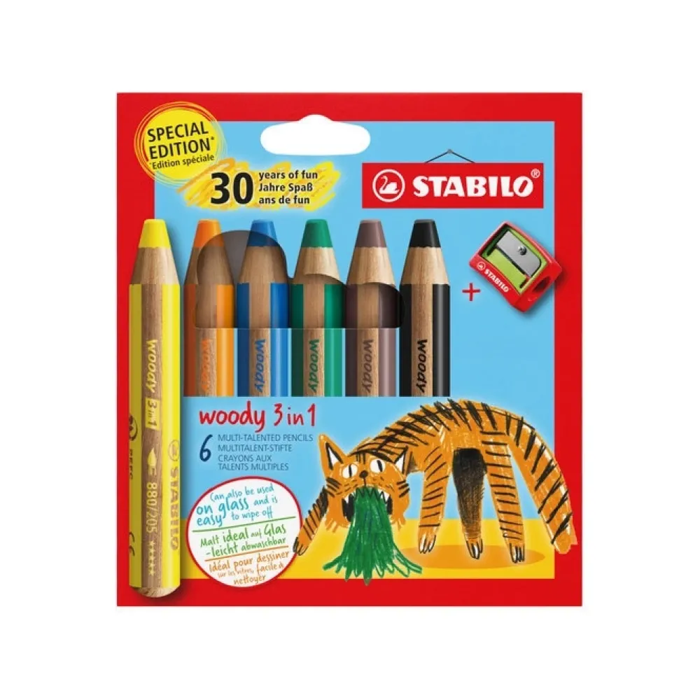 Set 6 Lápices + sacapuntas Tigre Woody 3 en 1 Niños Niños Y Regalos