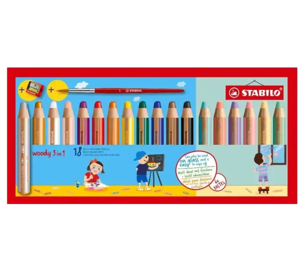 Sale Set 18 Lápices Pastel, Sacapuntas y Pincel Woody 3 en 1 Niños Niños Y Regalos|Infantil