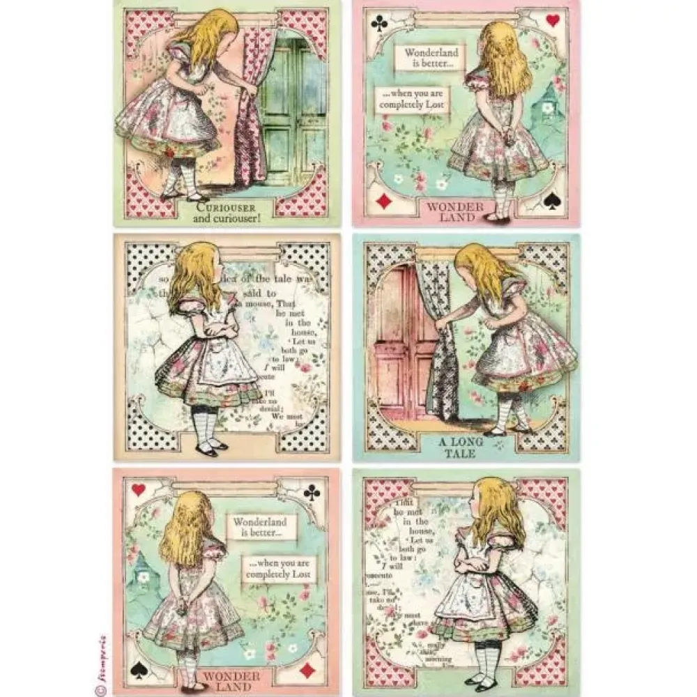 Best Set 6 papeles de arroz Alice Forever 21x29cm Decoupage|Papeles
