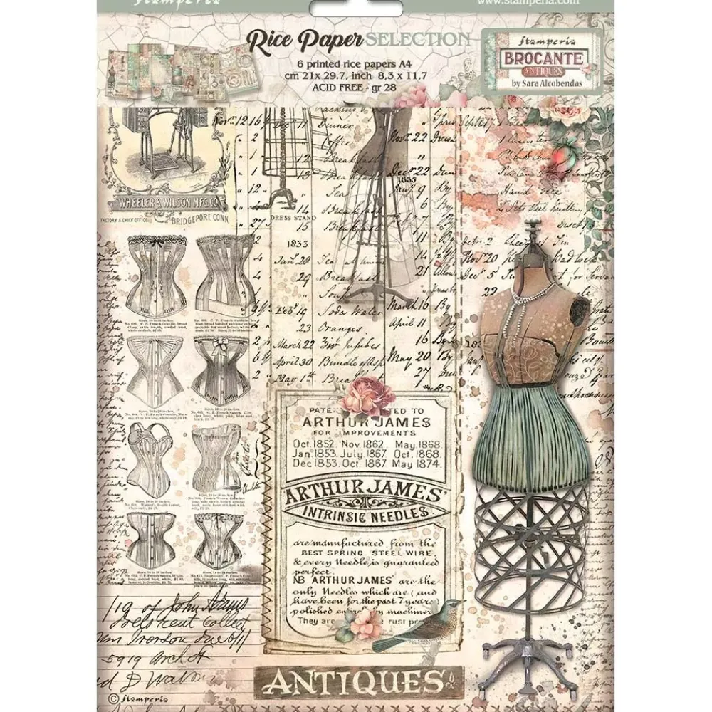 Set 6 papeles de arroz Brocante Antiques 21x30cm Decoupage