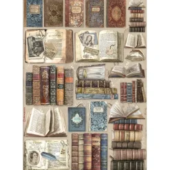 New Set 6 papeles de arroz Vintage Library 21x29cm Papeles|Decoupage