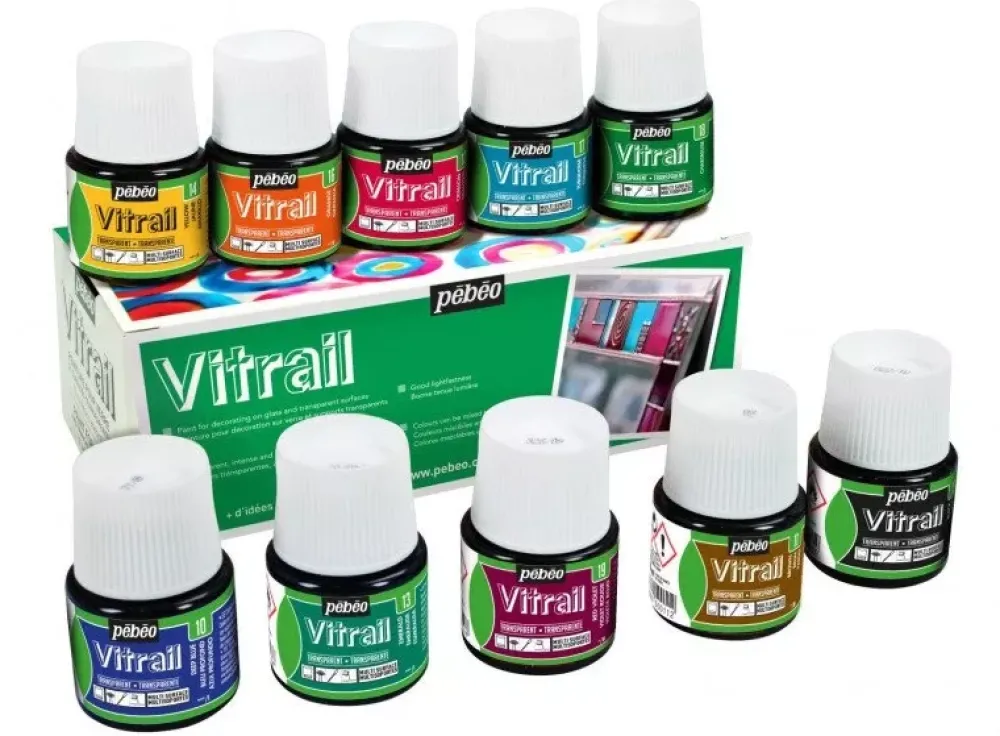 Set 10 pinturas para cristal Vitrail 45ml Pinturas De Vidrio Y Cerámica