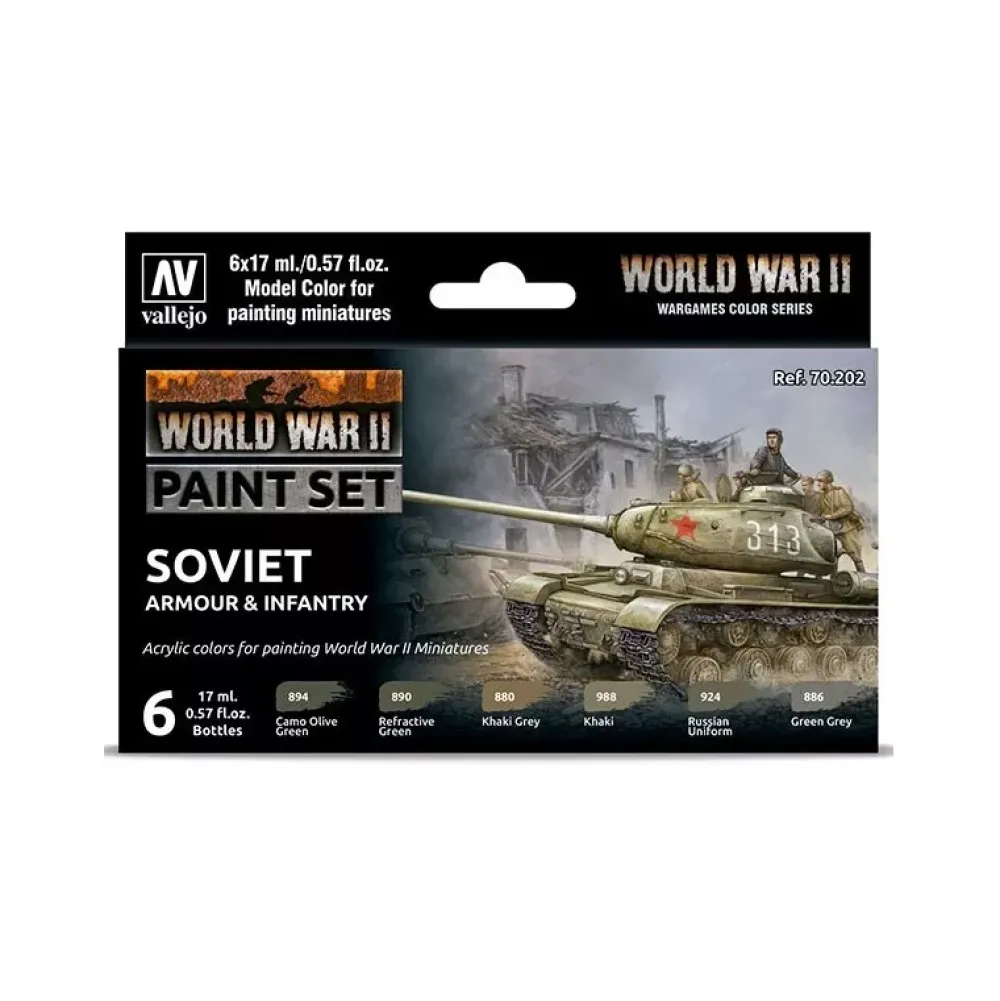 Set 6 pinturas para modelismo 202 WWII Soviet Armour & Infantry Wargames Flames of War 17ml Maquetas Y Modelismo|Pinturas Para Maquetas Y Modelismo