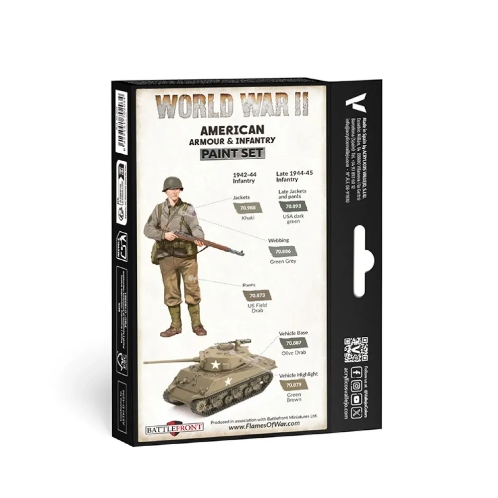 Hot Set 6 pinturas para modelismo 203 WWII American Armour & Infantry Wargames Flames of War 17ml Maquetas Y Modelismo