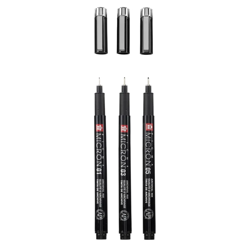 Set 3 rotuladores calibrados Pigma Micron Black Edition Rotuladores