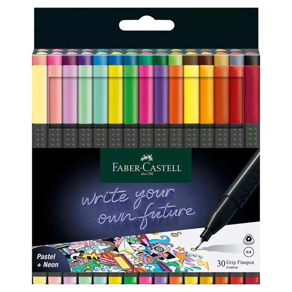 Outlet Set 30 Rotuladores Pastel y Neón Grip Finepen Faber-Castel 0.4 Rotuladores