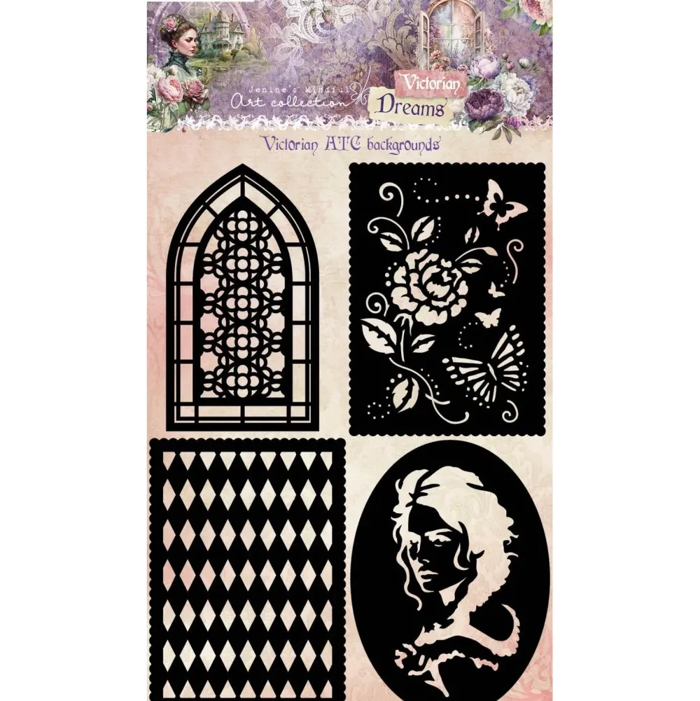 New Set 4 stencils ATC Backgrounds Victorian Dreams Plantillas