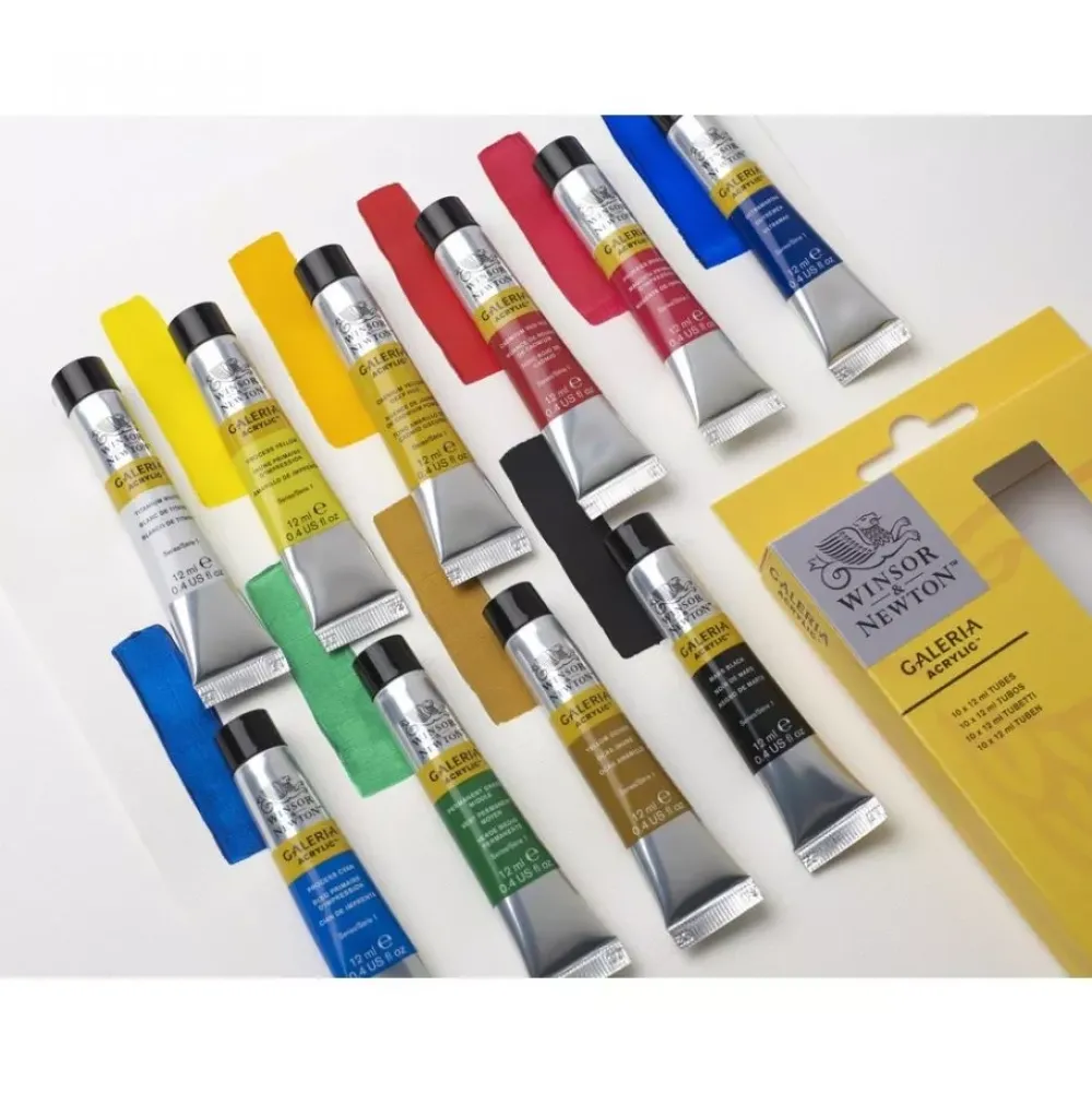 Hot Set 10 Tubos Acrílicos Galería 12ml Pinturas Acrílicas