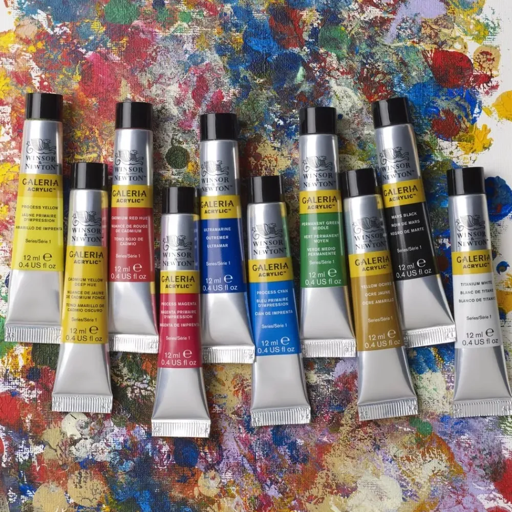 Hot Set 10 Tubos Acrílicos Galería 12ml Pinturas Acrílicas