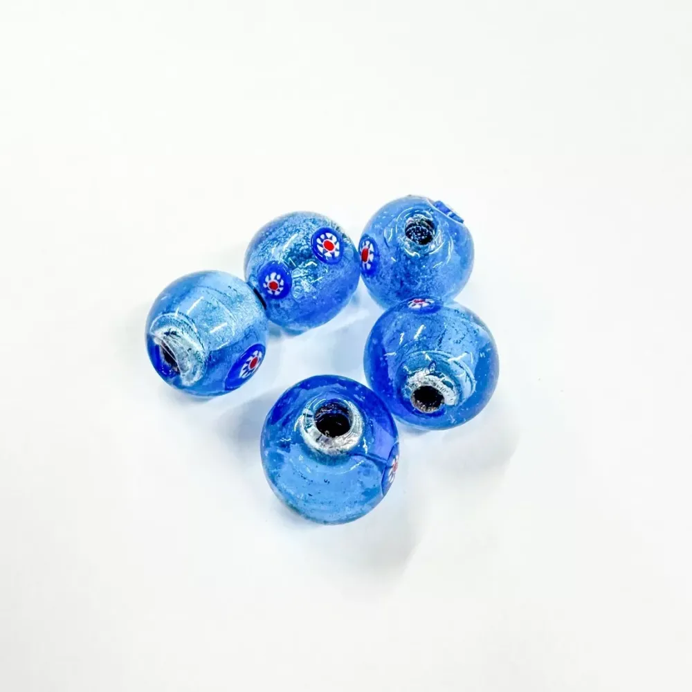 Best Set de 4 abalorios de cristal de Murano azul flores Bisutería
