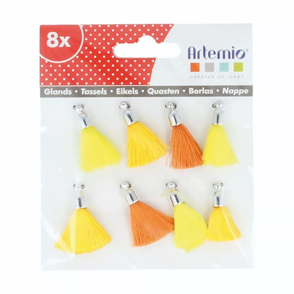 Set de 8 Borlas Amarillo Telas, Sedas Y Fieltro
