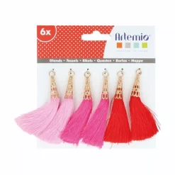 Hot Set de 6 Borlas Rosa Telas, Sedas Y Fieltro
