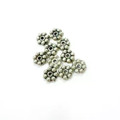 Outlet Set de 10 cuentas de flores plata Bisutería