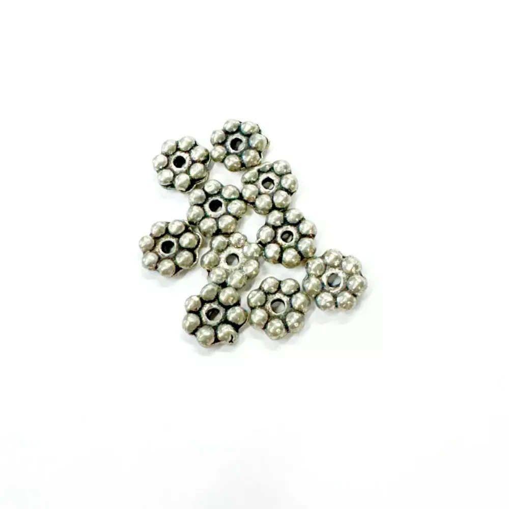Outlet Set de 10 cuentas de flores plata Bisutería