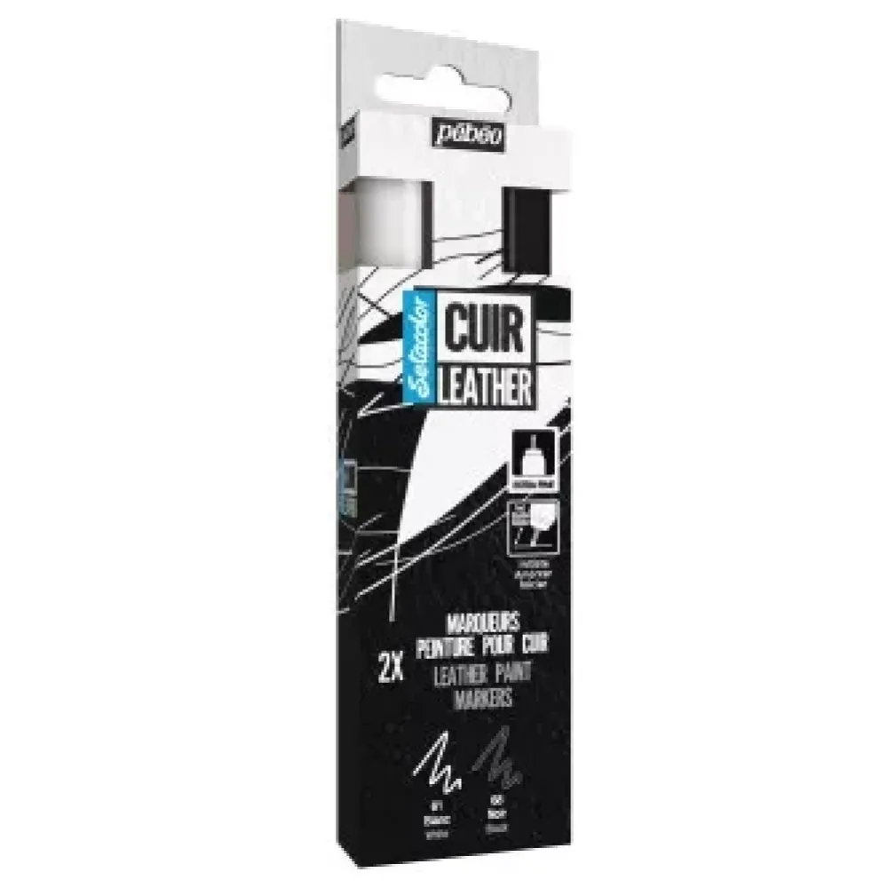 Best Set de 2 Rotuladores Blanco y Negro Setacolor Cuero Rotuladores|Pinturas Para Tela Y Seda