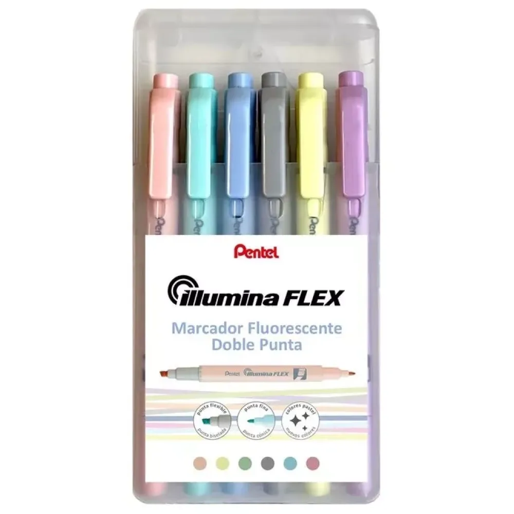 Outlet Set de 6 rotuladores fluorescentes doble punta pastel Illumina Flex Rotuladores