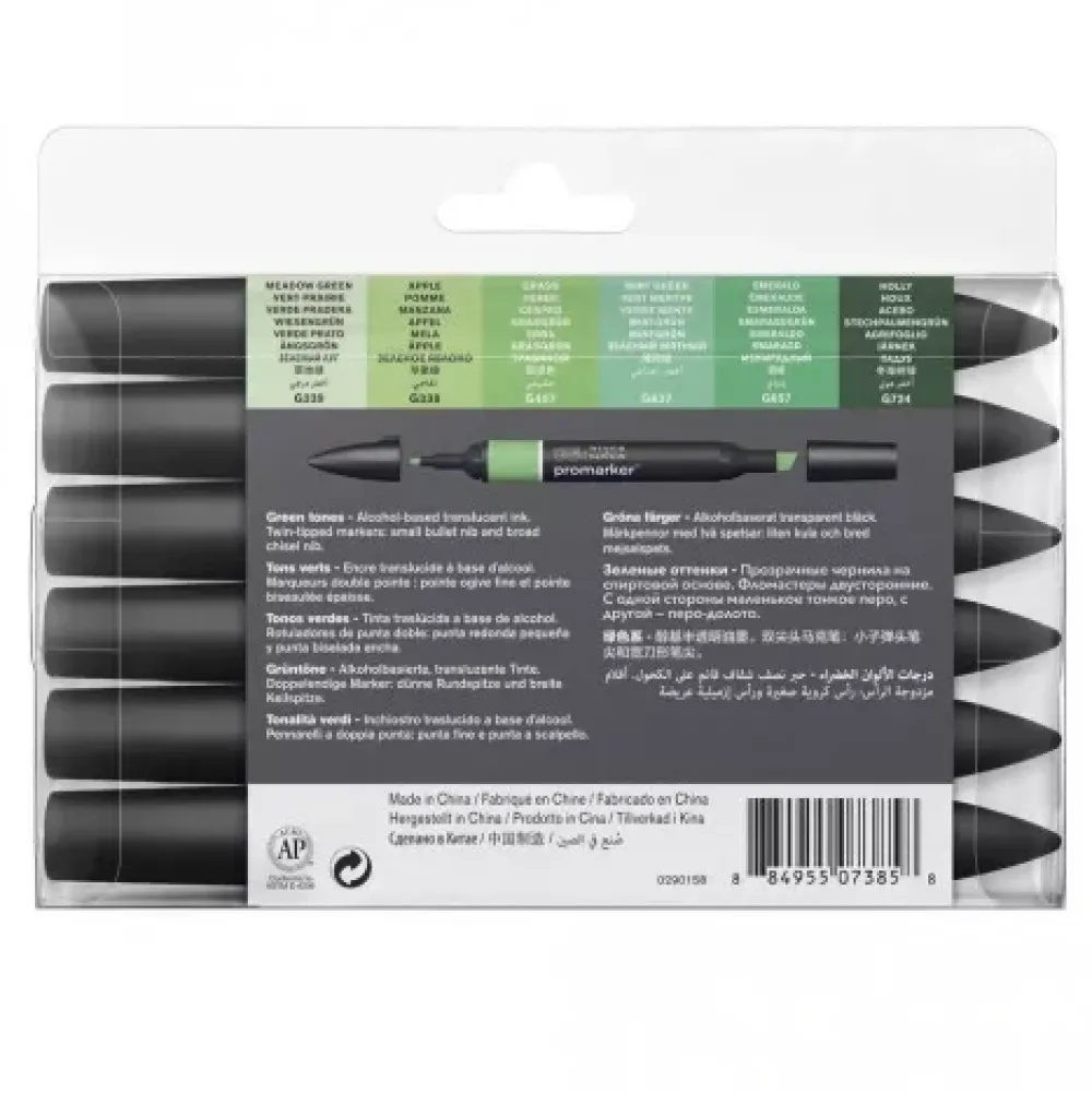 New Set de 6 Rotuladores Promarker Tonos Verdes Winsor & Newton Rotuladores