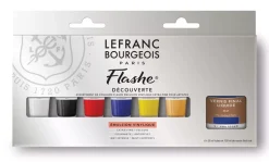 Hot Set Iniciación Flashe 6 Tubos Acrlilico + Barniz Lefranc & Bourgeois 20ml Pinturas Acrílicas