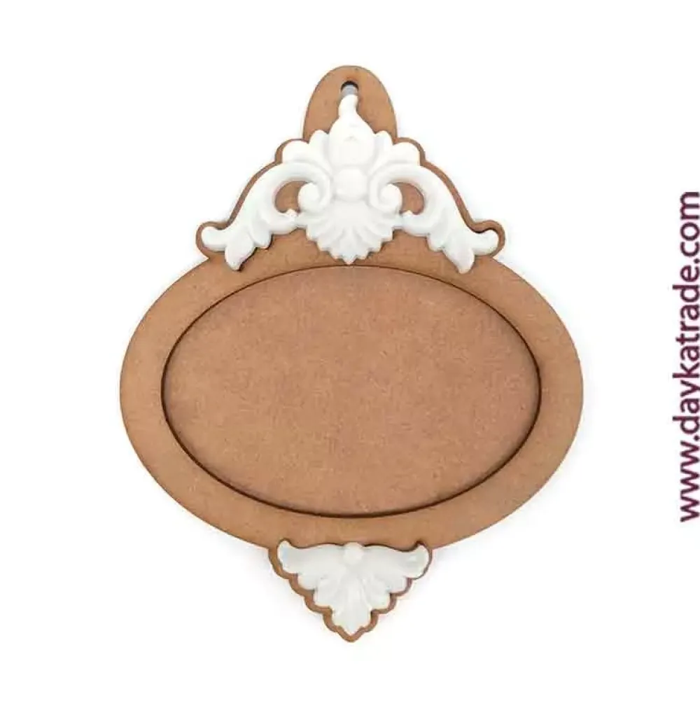 Clearance Silueta de madera Bola de Navidad Ovalada con Resina Blanca Dayka Navidad