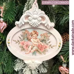 Clearance Silueta de madera Bola de Navidad Ovalada con Resina Blanca Dayka Navidad