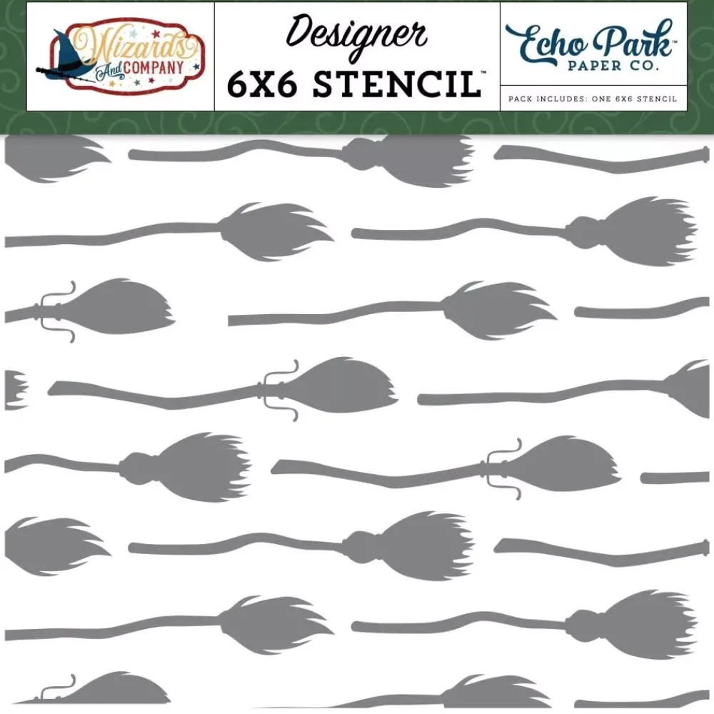 Online Stencil Bewitching Brooms Wizards & Company Echo Park Plantillas