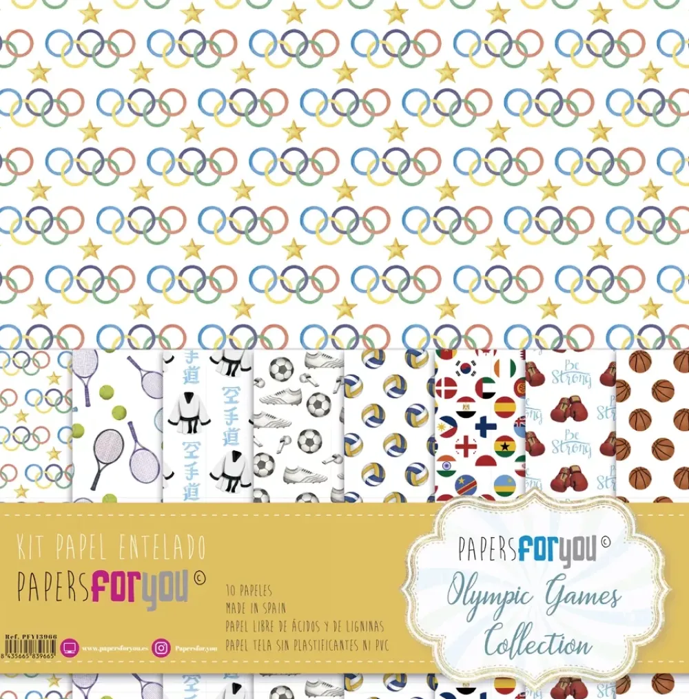 Online SUPER OFERTA **40%** Kit 10 Papeles de Tela Olympic Games 30x30cm Telas, Sedas Y Fieltro