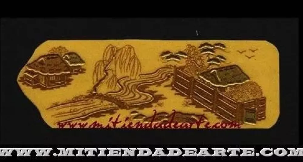 Outlet SUPER OFERTA **40%** MA-KI-E - Escena rural casas granja río. puente y sauce Doraduras