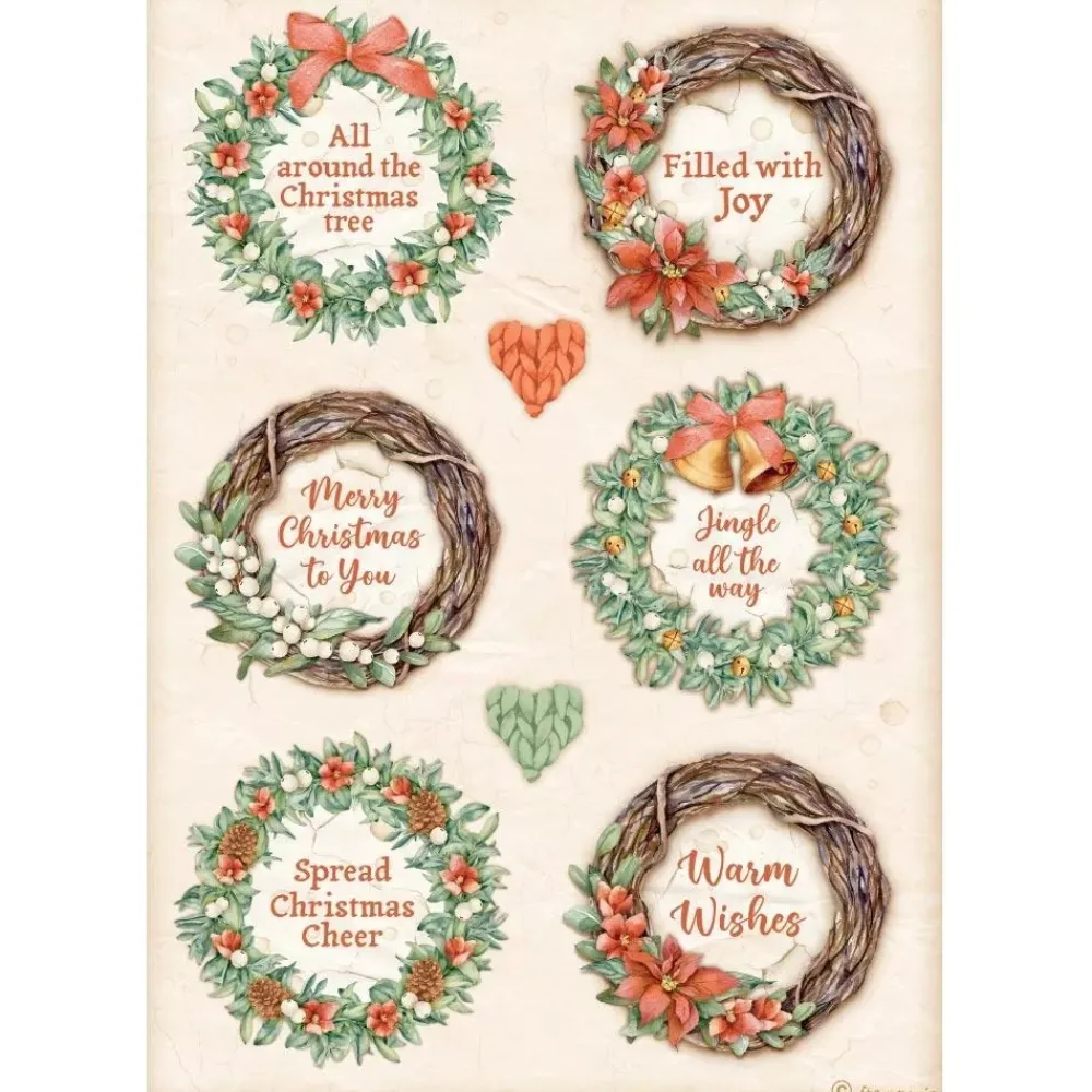 New SUPER OFERTA **40%** Papel de arroz 6 Coronas All Around Christmas 21x29cm Decoupage|Papeles
