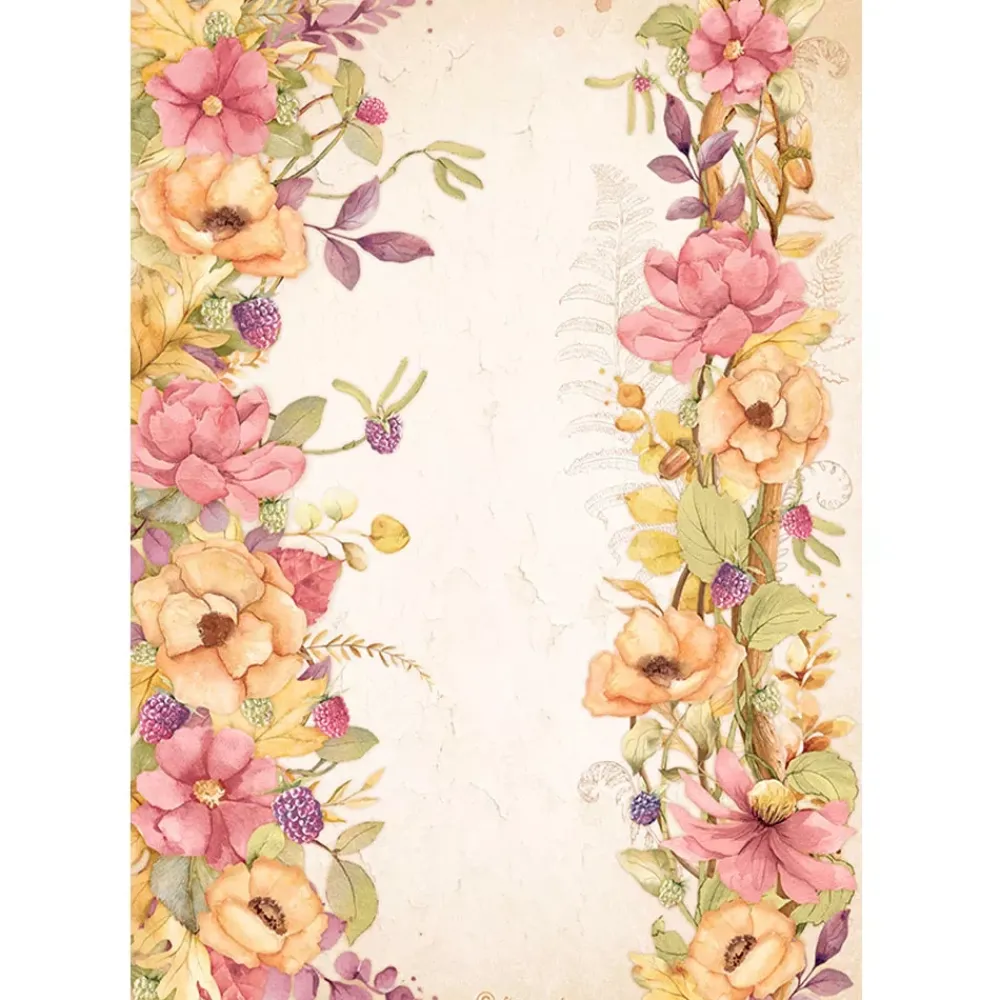 New SUPER OFERTA **40%** Papel de arroz Bordes de Flores Romantic Woodland Papeles|Decoupage