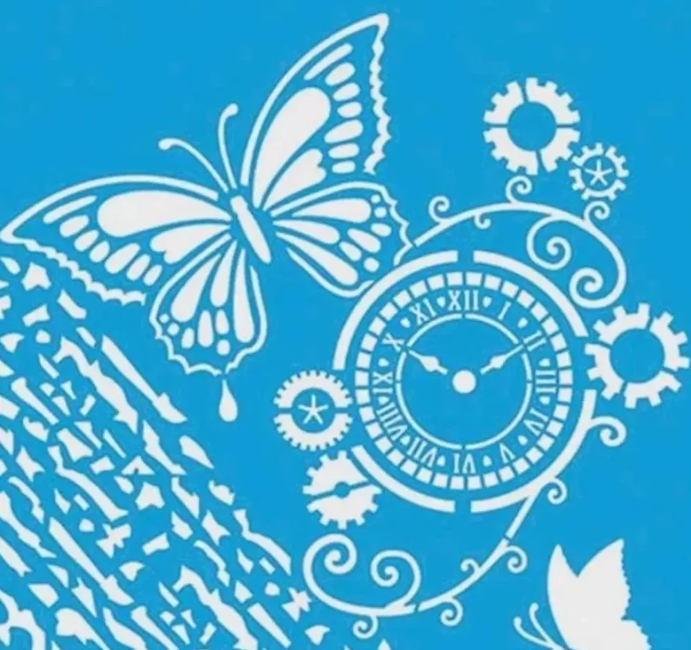 Outlet SUPER OFERTA **40%** Plantilla de Stencil Mariposa y Reloj 20x20cm Plantillas