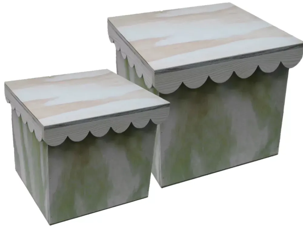 SUPER OFERTA **40%** Set 2 cajas de madera cuadradas con ondas Maderas|Organización