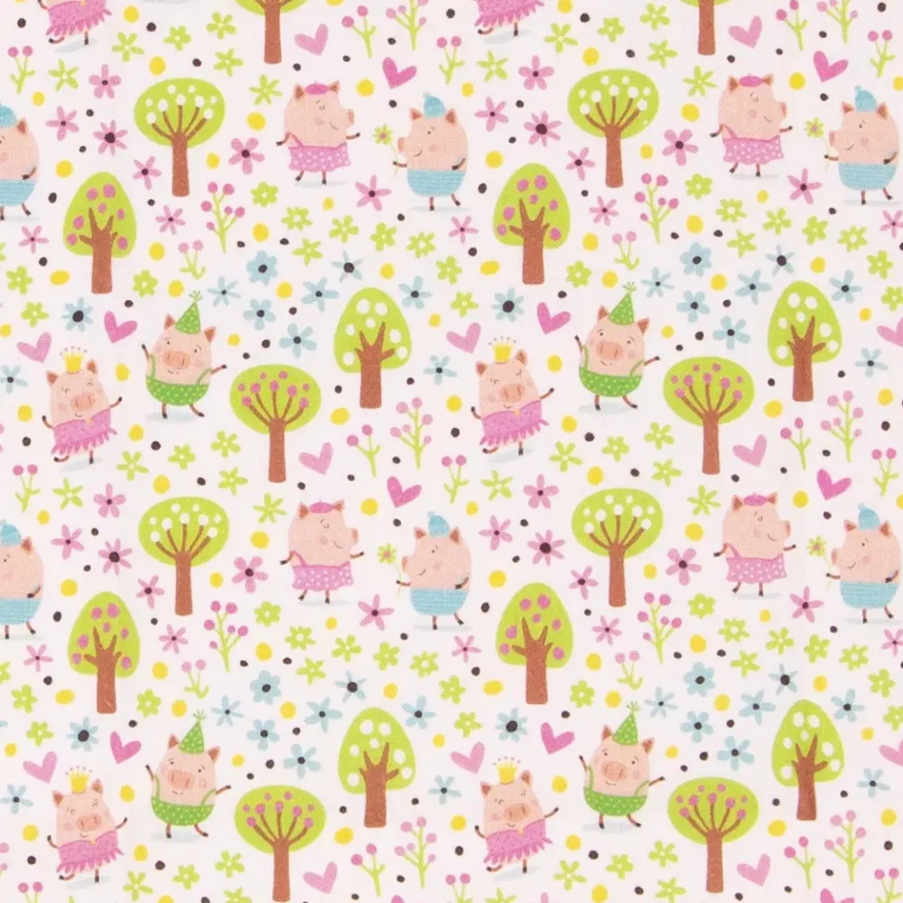 New Tela Cerditos en Bosque Verde 50x30cm Telas, Sedas Y Fieltro