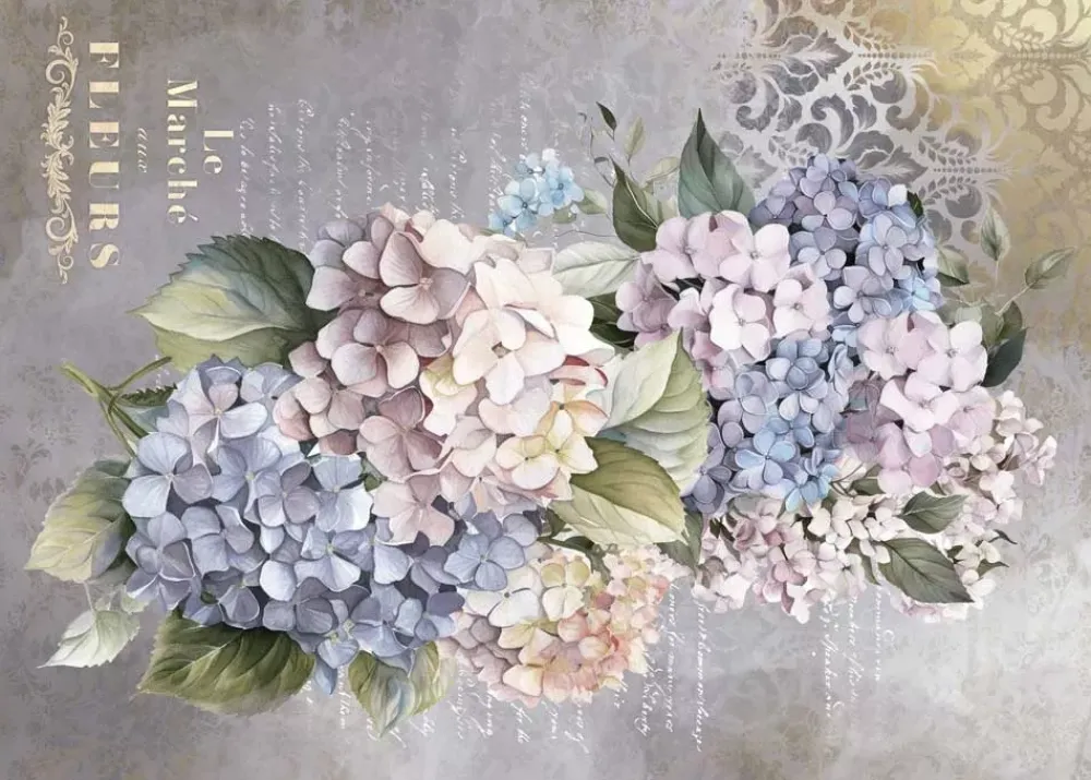 Hot Tela de Encuadernar Hydrangeas IV La Vie en Fleurs 70x50cm Telas, Sedas Y Fieltro