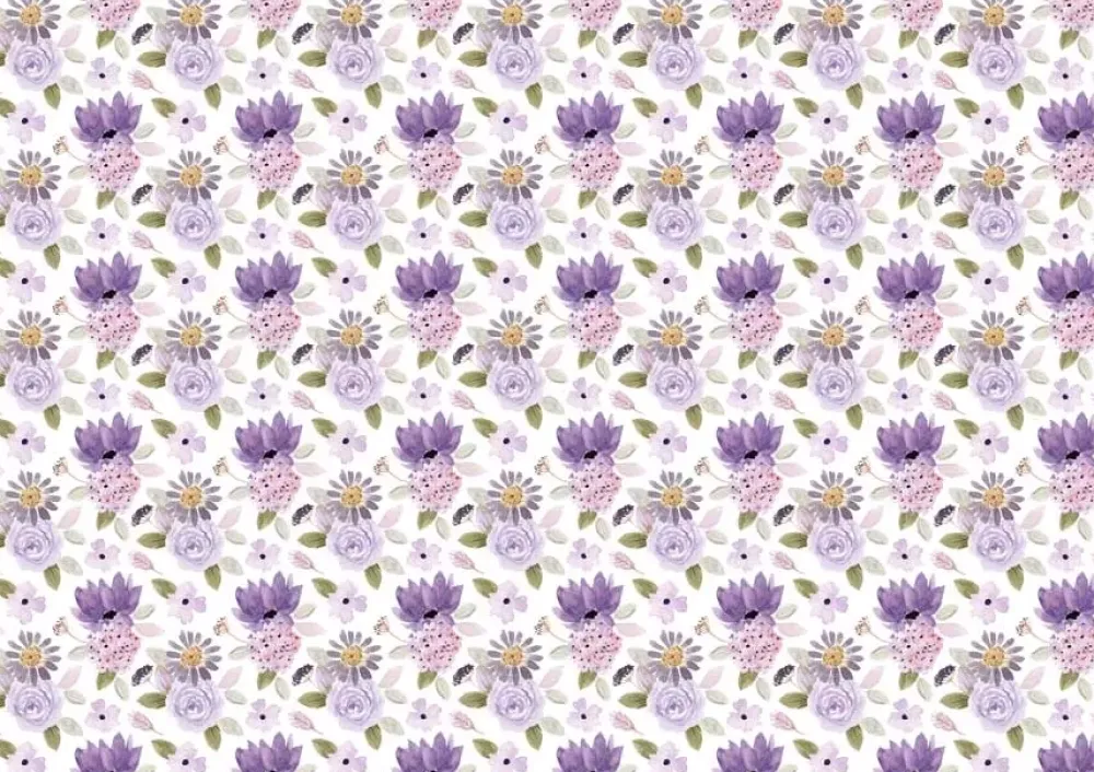 Tela de Encuadernar Violet Blossoms 70x50cm Telas, Sedas Y Fieltro