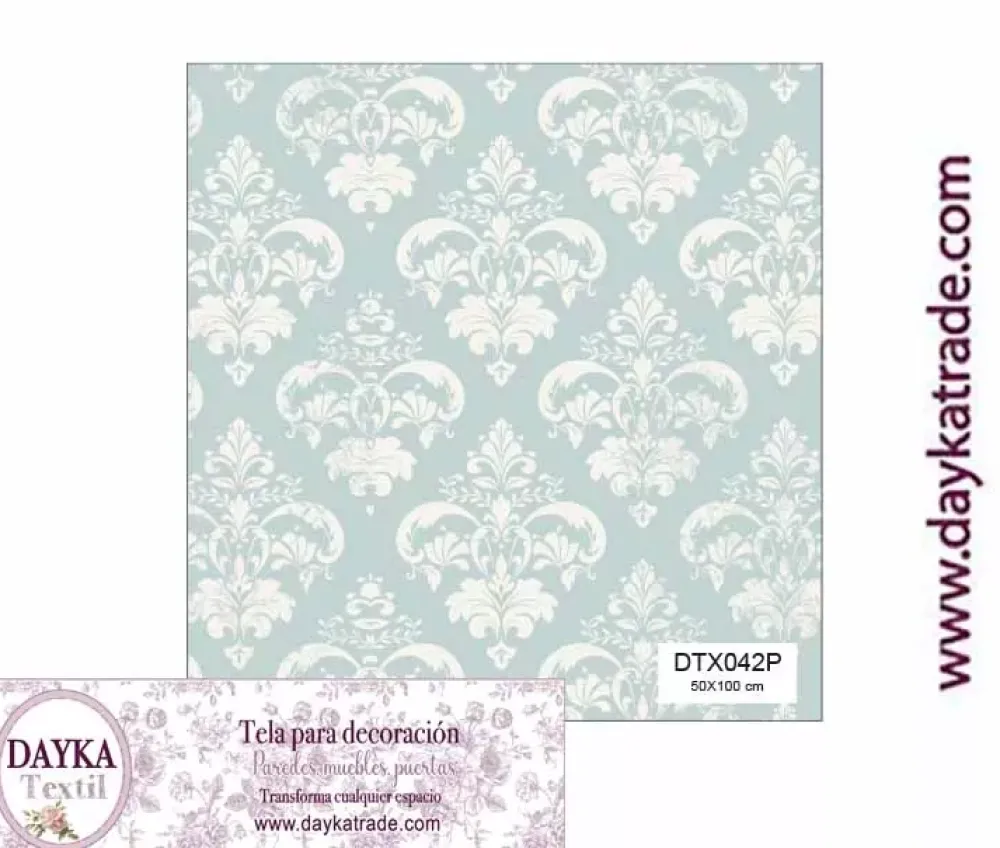Discount Tela para Decoración #42 Damasco azul y beige 50x100cm. Dayka Telas, Sedas Y Fieltro