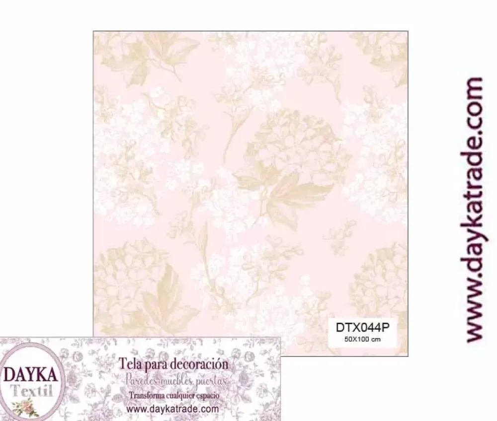 New Tela para Decoración #44 Flores rosas y amarillas con hojas verdes 50x100cm. Dayka Telas, Sedas Y Fieltro
