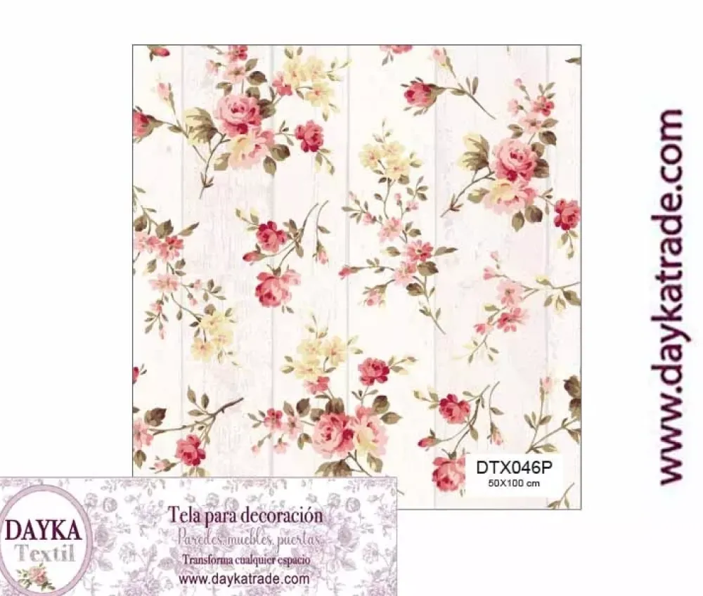 Sale Tela para Decoración #46 Flores sobre tabla de madera vintage 50x100cm. Dayka Telas, Sedas Y Fieltro