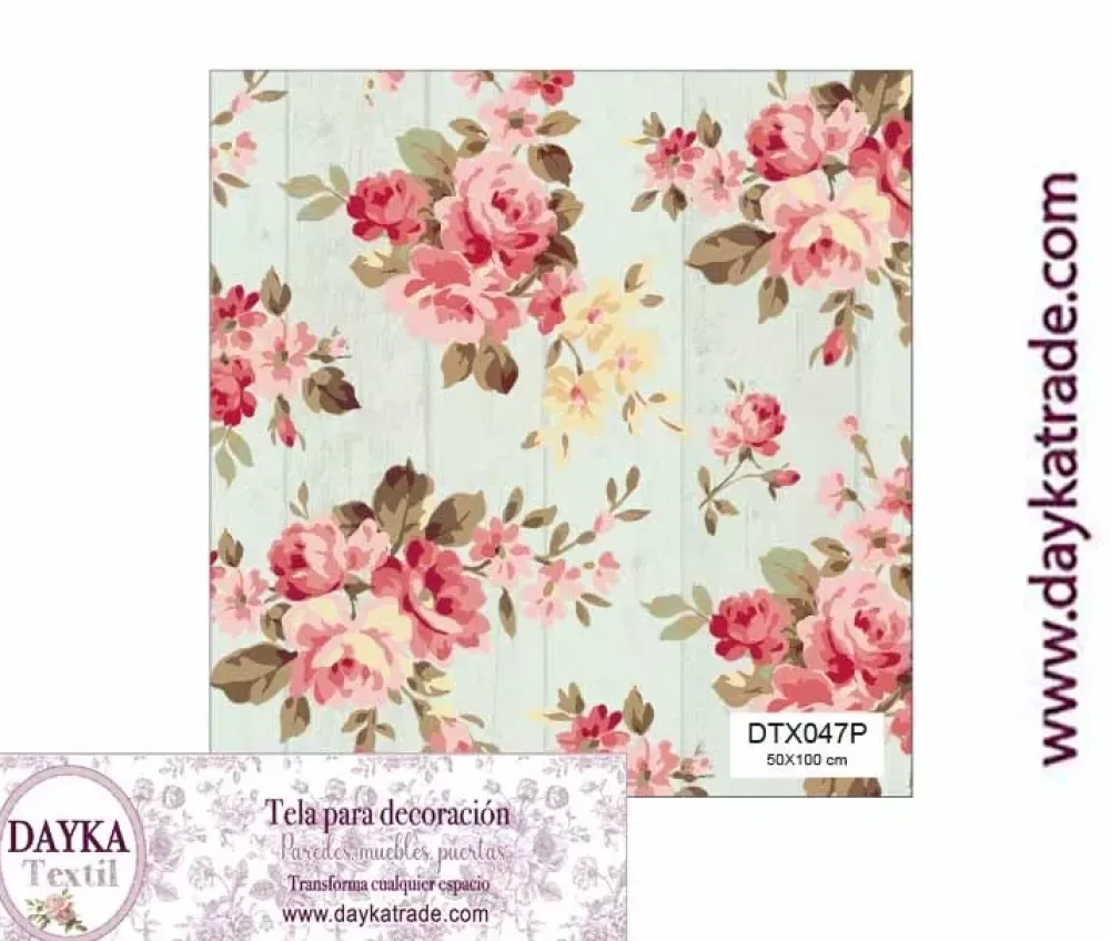 Hot Tela para Decoración #47 Flores sobre tabla de madera verde 50x100cm.Dayka Telas, Sedas Y Fieltro